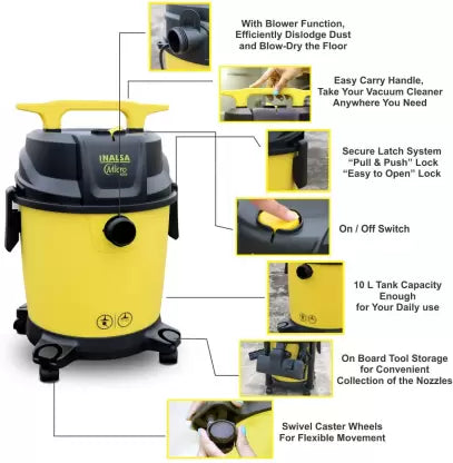 Inalsa Micro WD10 Wet & Dry Vacuum Cleaner with Reusable Dust Bag (Black, Yellow) Inalsa Micro WD10 Wet & Dry Vacuum Cleaner with Reusable Dust Bag (Black, Yellow)